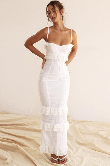 Woochic robe cocktail col en V crochet taille haute à bretelles blanc XS